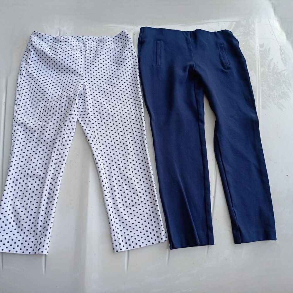 Chico's 2 Pairs of Women's Stretch Pants: Blue and White Trousers